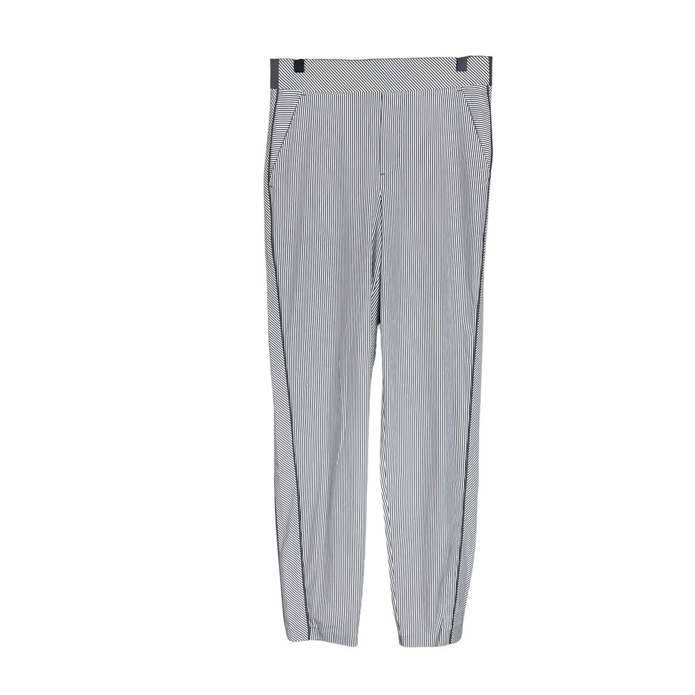Athleta Brooklyn Ankle Pants Grey White Pinstripe Jogger Size 6 Tall 6/T
